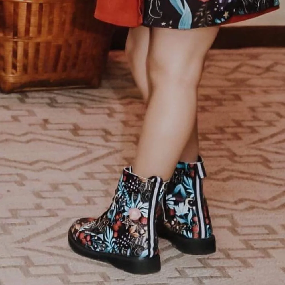 Spellbound Soles Kids Mushroom High‎ Top Chunky Combat Boots Pinks Blues Black